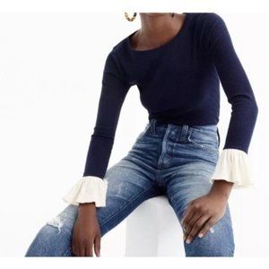 J. Crew | Ribbed Bell-Sleeve Navy Top H0730